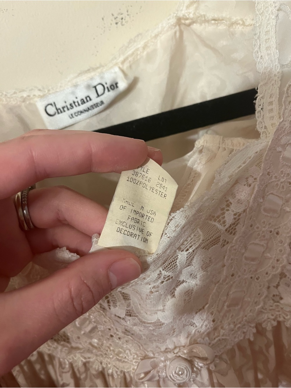 Vintage 70’s Christian Dior Le Connaisseur Women’s Ivory Satin Lace Nightgown M - Picture 8 of 12